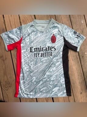 AC Milan Men’s Large Athletic Fit Soccer Jersey Fan Replica Number #14 Gray Red